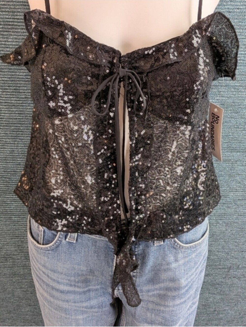 Sequin Ruffle Tie-Front Cami - Picture 2 of 16